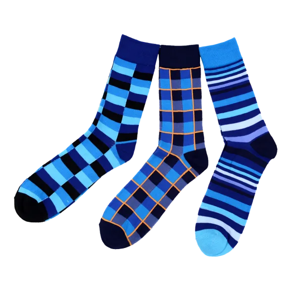 Ivory + Mason Men's 3-Pack Blue Geometric Dress Socks