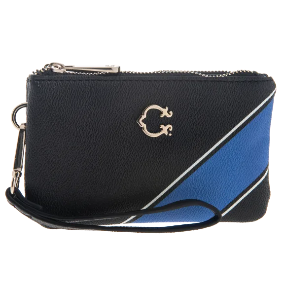 Black & Blue Stripe Pattern Palmer Double Zip Wristlet by C. Wonder