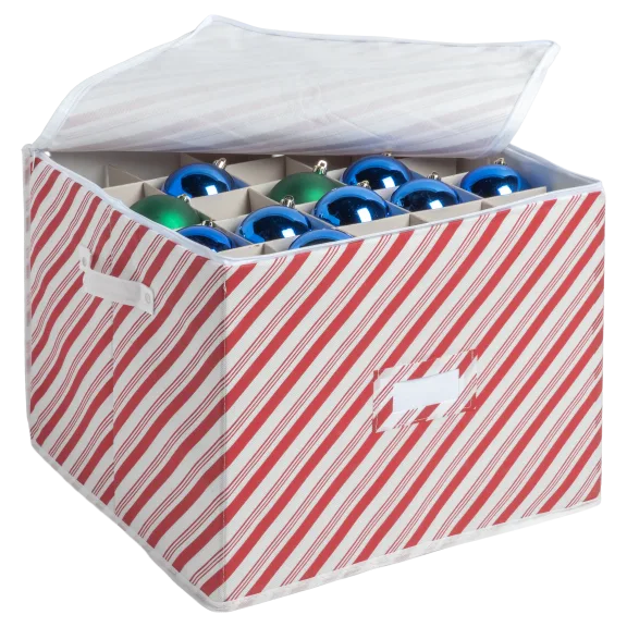 Design Imports Candy Cane Print Ornament Storage