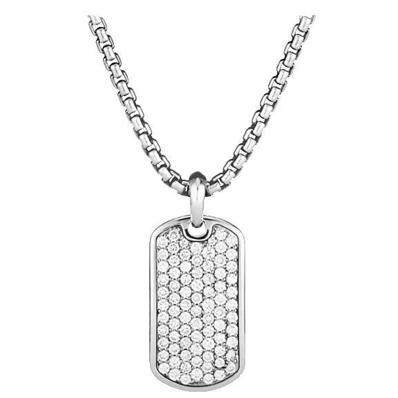 Golden NYC CZ Pav'e Men's Dogtag Pendant with Silver Necklace