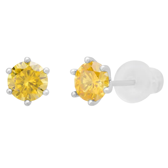 Saffron 0.5 CTTW Yellow Moissanite Sterling Silver Basket Stud Earrings