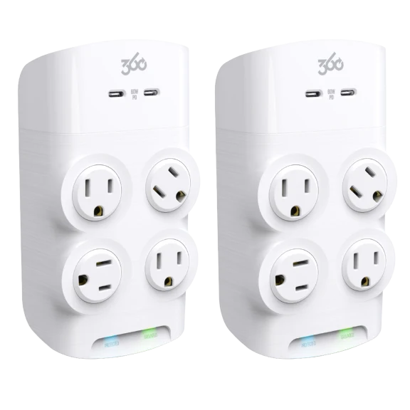 Paquete de 2: 360 Electrical Revolve60 Protector 4 Tomas + 2 USB