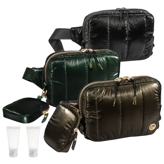 Joan & David Metallic Tubular Quilted Nylon Passport Sling Bag
