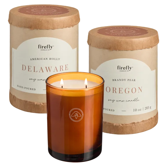 2-Pack: Firefly Candle Soy Wax 2-Wick Amber Glass Jar Candle