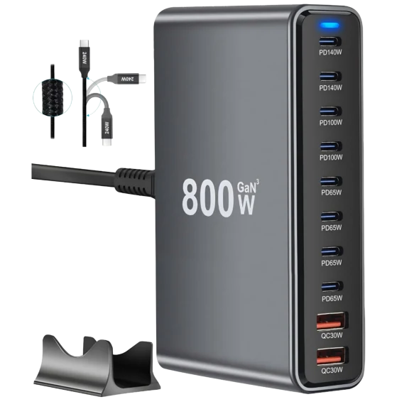 HAKOL 800W USB-C Charging Station with GaN III & Dual 140W PD