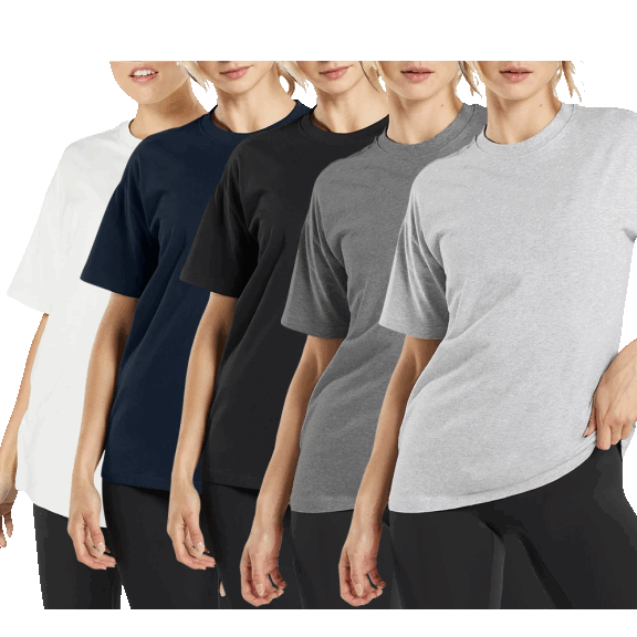 5-Pack: Galaxy by Harvic Women's Loose Fit Short Sleeve Crew Neck Classic Tees