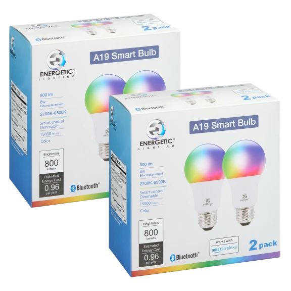 4-Pack: Energetic Lighting A19 8W Amazon Alexa Smart Color Bulbs (2700K-6500K)