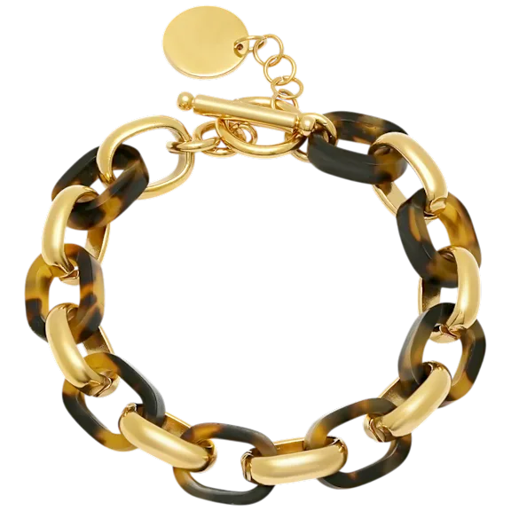 Steeltime 18K Gold Plated Stainless Steel Tortoise Shell Link Bracelet