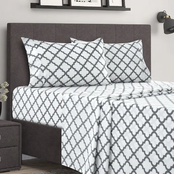 Hannah Linen 4-Piece Quatrefoil Sheet Set