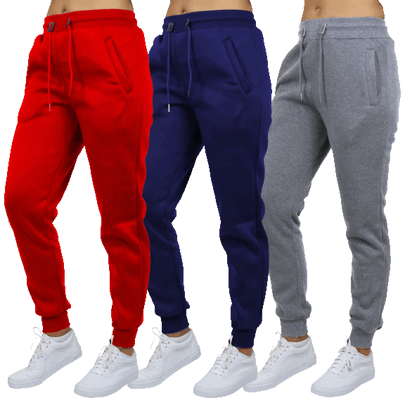 3-Pack: Galaxy by Harvic Women's Loose Fit Fleece-Lined Classic Joggers