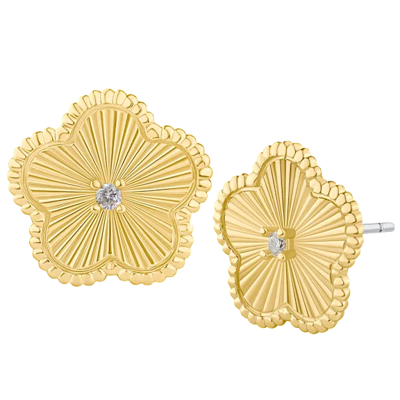 CZ by Kenneth Jay Lane Round CZ Five-Clover Button Stud Earrings