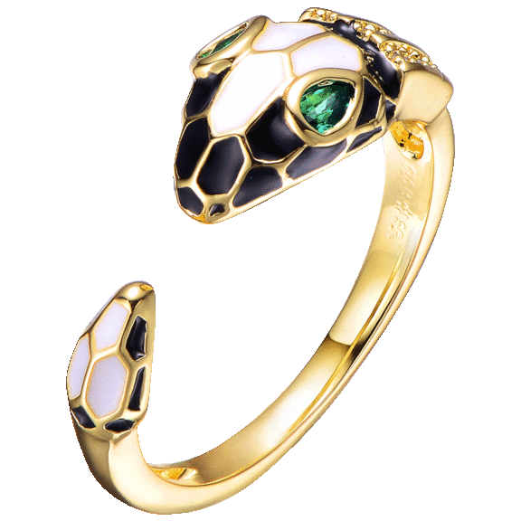 Genevive Gold Plated Cubic Zirconia Inlaid Ring in Black and Gold