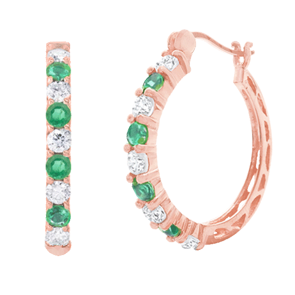 Savvy Cie Genuine Emerald & Semi Precious Gems Hoop Earrings