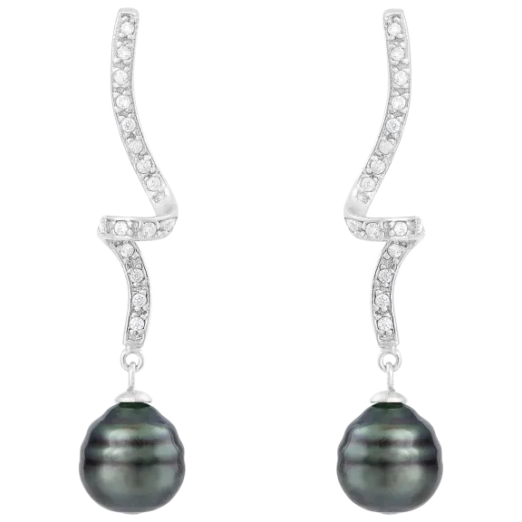 Splendid Pearls Silver Tahitian Pearl Earrings in Sterling Silver