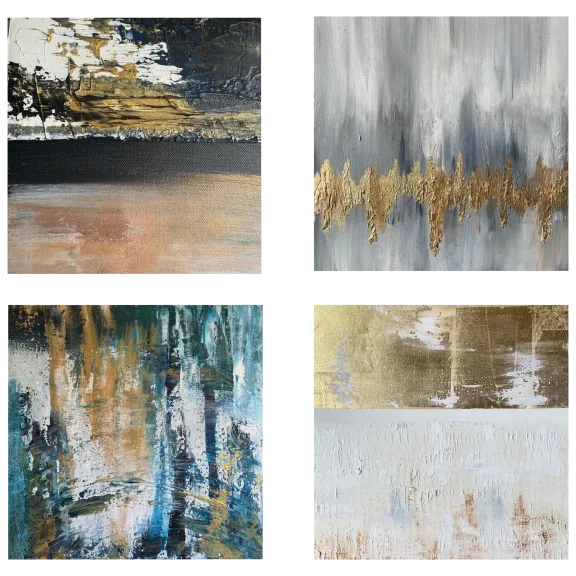 4-Pack: Wahl Art by Venice Beach Collections Abstract Images - Gold/Greys