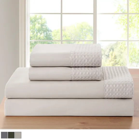 Kathy Ireland 4-Piece Waffle Hem Sheet Set