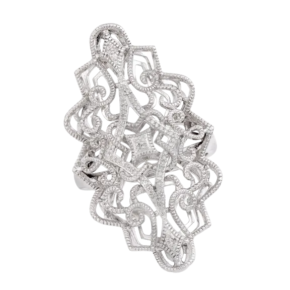 Savvy Cie Diamond Filigree Statemen T Ring