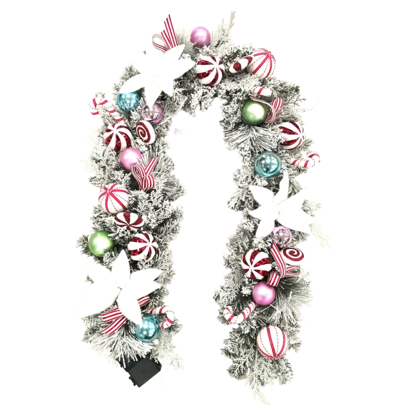 6' Cordless Peppermint Frost Garland