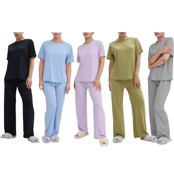 Talmont Pijama para Mujer de 2 Piezas con Blusa de Manga Corta y Tela Sedosa