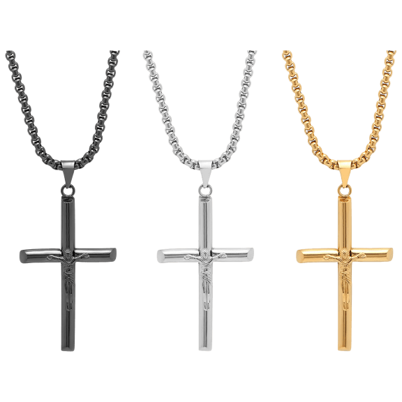 Steeltime Set of 3 Assorted Crucifix Tube Pendants