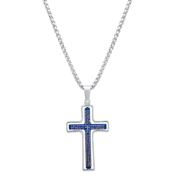 Iron Saints Stainless Steel Spinner Cross Pendant with Lord's Prayer Inlay