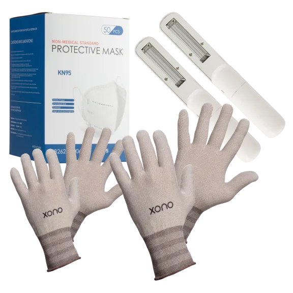 50-Pack: KN-95 Masks with (2) UV Sterilizers and 2-Pair Antimicrobial Gloves