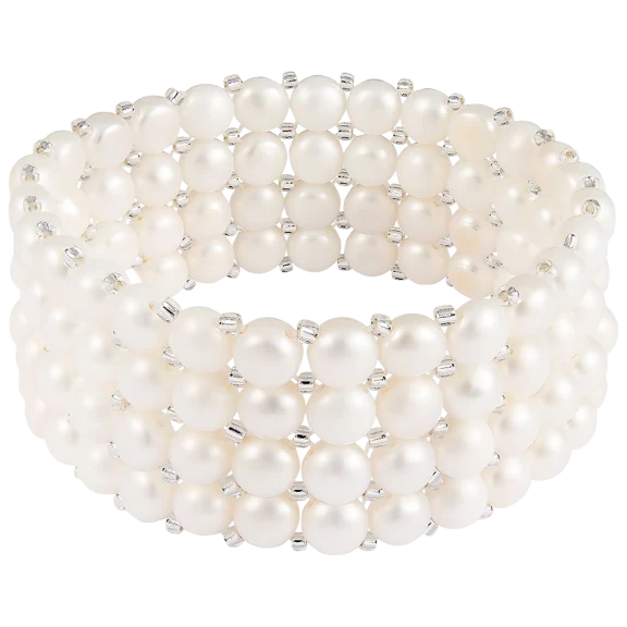 Splendid Pearls White Freshwater Pearl Multi-Row Elastic Bracelet
