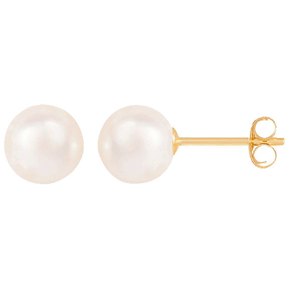 Splendid Pearls 14K Yellow Gold Pearl Stud Earrings in Black or White Pearls