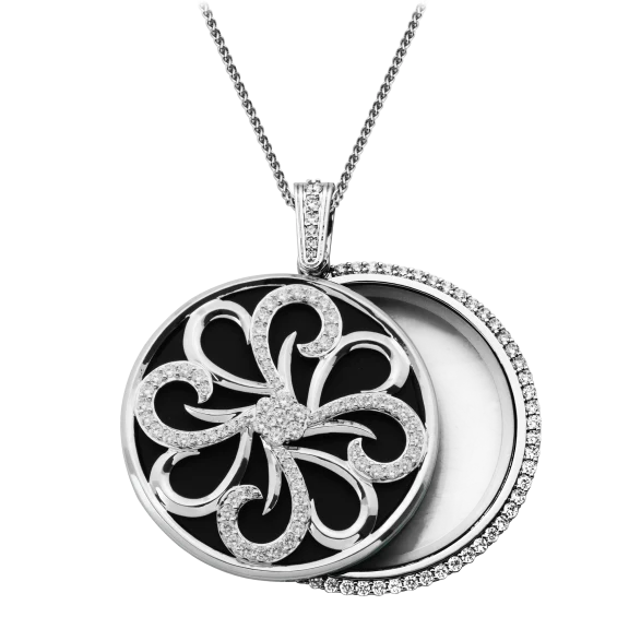 Lux Vue Magnifying Glass & Mirror Silver/Black Pendant Necklace