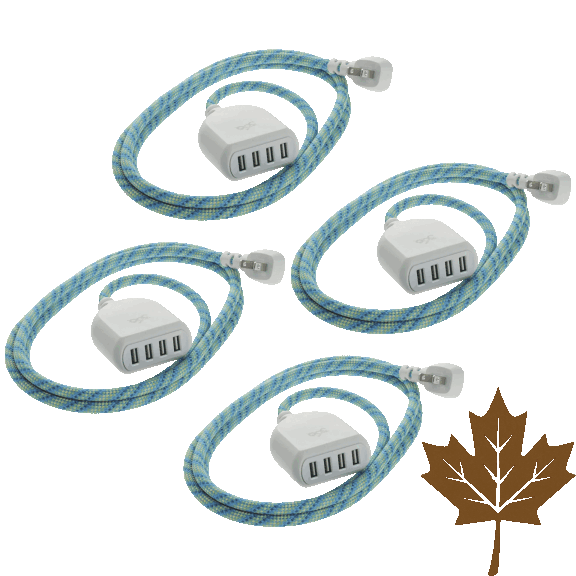 4-Pack: 360 Electrical Habitat Braided USB Extension Cord with 4.8A 4-Port USB