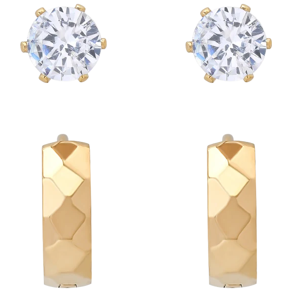 Steeltime Men’s Simulated Diamond Studs & Diamond-Cut Huggie Hoops Set