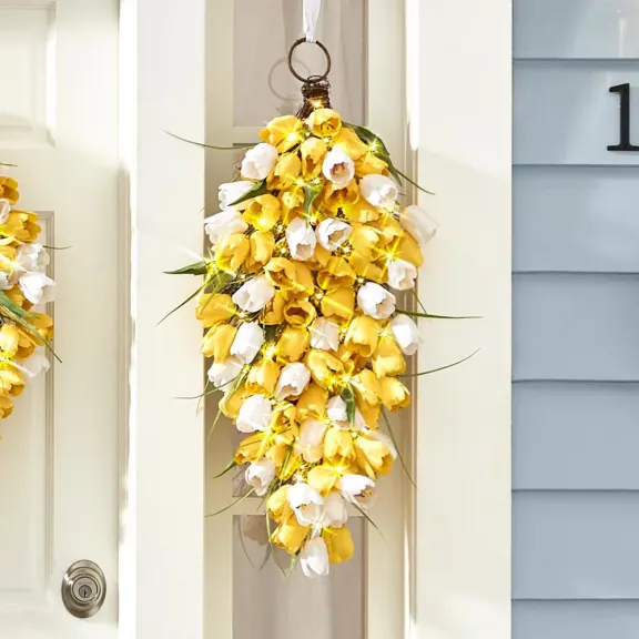 The Cordless Prelit Spring Tulip Swag