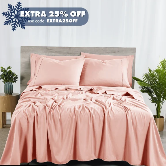 Bibb Home Premium 6-Piece Rayon from Bamboo Sheet Set with SureGrip Straps