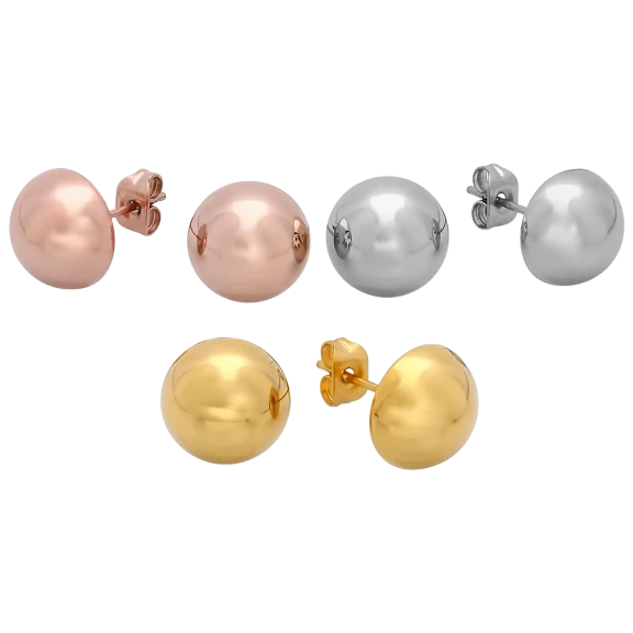 3-Pack: Steeltime Assorted 18k Gold Plated Ball Stud Earrings