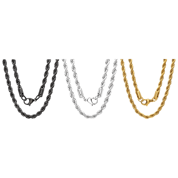 3-Pack: Steeltime Assorted Rope Chain Necklaces