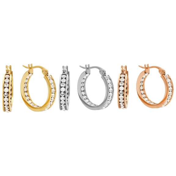 Steeltime Set de 3 Aros con Diamantes Simulados Variados