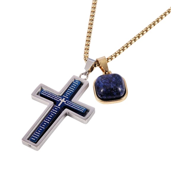 Iron Saints Stainless Steel Chain Necklace with Cross & Mother of Pearl Pendants