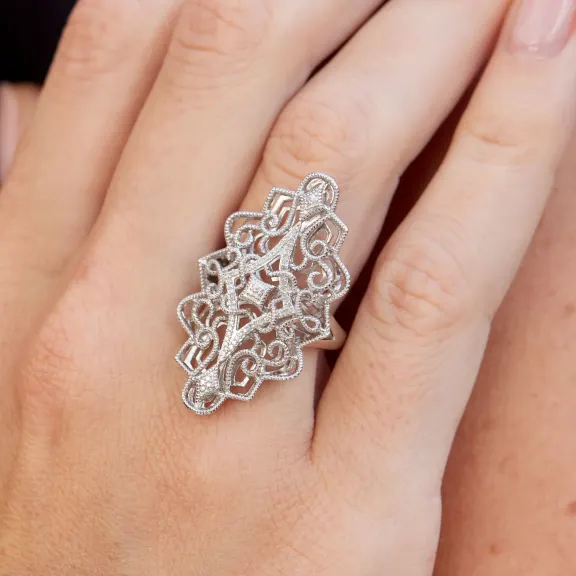 Savvy Cie Diamond Filigree Statement Ring
