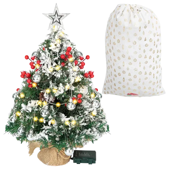 JoieDomi 24" Flocked Christmas Tree with String Lights and Ornaments