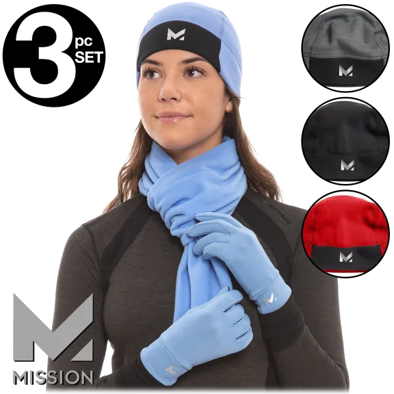 RadiantActive 3-Piece Beanie, Scarf and Glove Set by Mission Activewear
