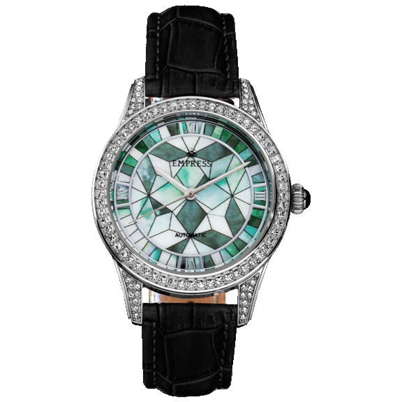 Empress Augusta Automatic Mosaic Mother of Pearl Leather Band Watch