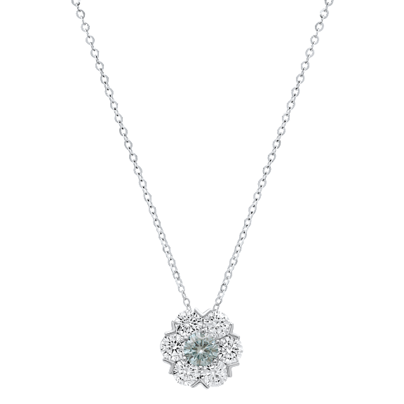 Saffron 2.0 Carat TW Floral Cluster Moissanite Pendant Sterling Silver Necklace