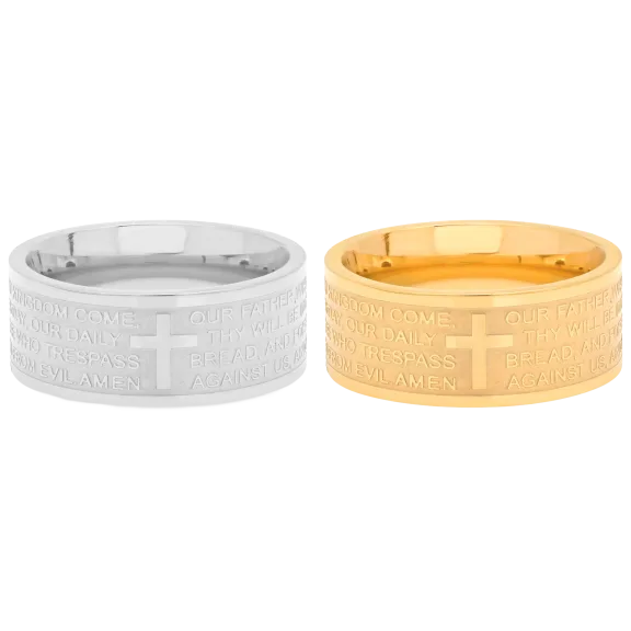 Steeltime Set de 2 Anillos con Oración “Padre Nuestro” en Acabado Chapado en Oro