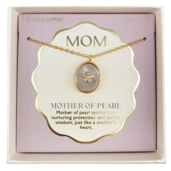 LOREN OLIVIA Mother of Pearl CZ Mom Necklace