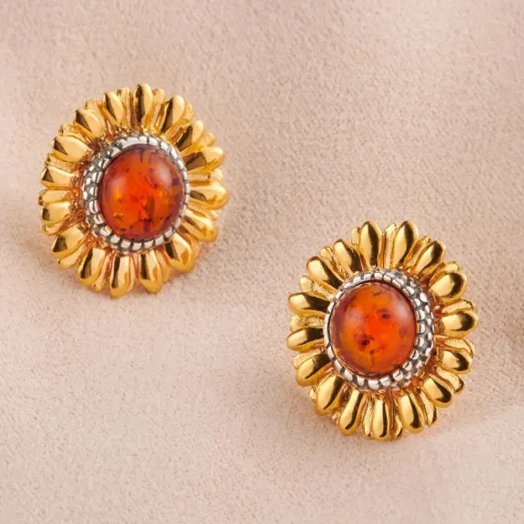 The Ancient Amber Sunflower Earrings