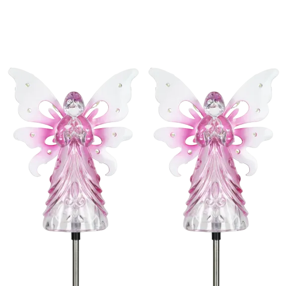 2-Pack: Exhart Solar Metal and Acrylic Angel with 12 LED Wings Garden Stake