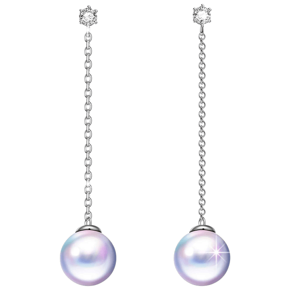 Golden NYC Jewelry White Gold Plated Earrings CZ Thin Lining Dangling Earrings