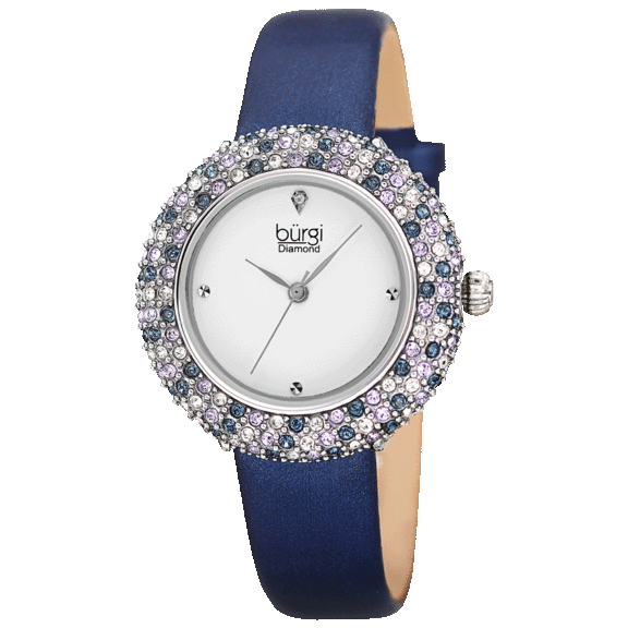 Burgi Vibrant Colorful Swarovski Crystal Diamond Satin Leather Strap Watch