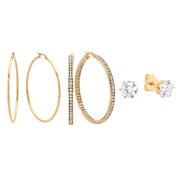 Steeltime In-And-Out Simulated Diamond Hoop Earrings & Studs Set