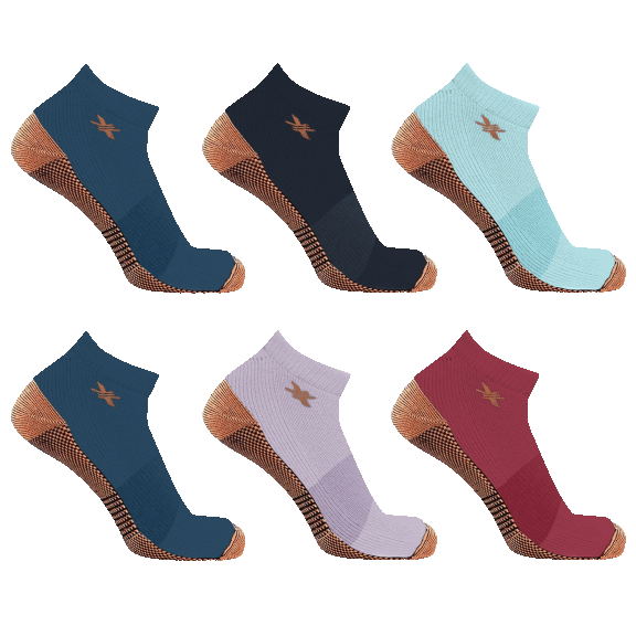 6-Pack: Copper Flux Unisex Copper-Infused Low Cut Ankle Compression Socks